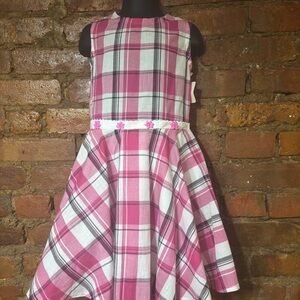 Girls Pink Plaid Sleeveless Party Dress
